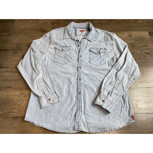 Wrangler Other - Mens Wrangler vintage western pearl snap long sleeve button up chambray size 2XL